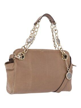 BVLGARI Chain Shoulder Tote Bag Leather 2way Beige Gold Tone